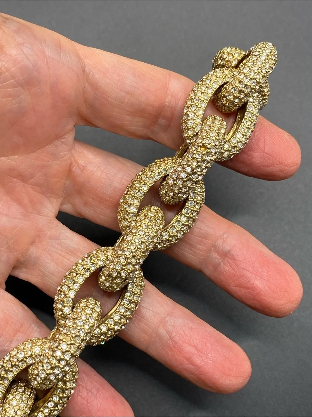 J.CREW Gild Tone Pave Crystal Link Bracelet Oversized Chunky Links